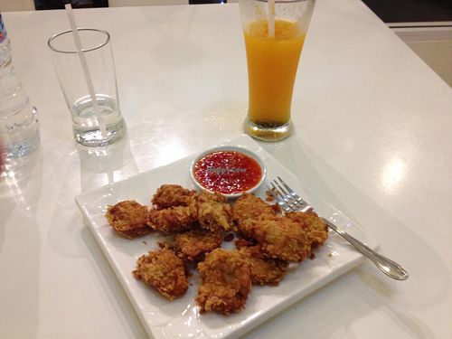 I don't remember the name of this dish, but it was some kind of vegetable protein with a spicy dipping sauce at Kin-Lum Vegetarian in Chiang Mai