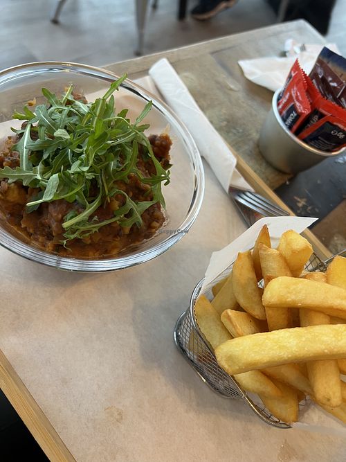 Vegan shepherd’s pie and chips  at Terra Nova Cafe in Cardiff