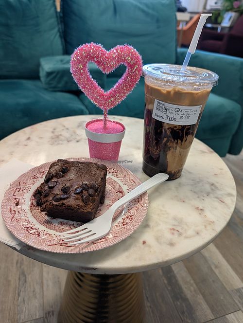 Dairy free brownie, latte with oat milk #Veganuary at Boutique & Coffee Made Simple in Clifton Park