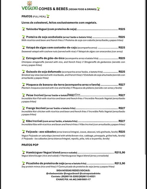 Menu  at Vila de Areia in Boa Vista