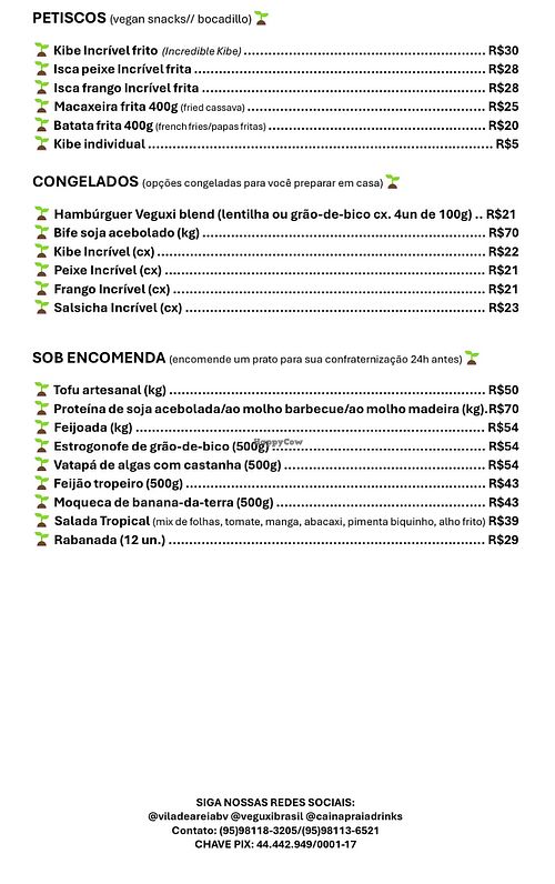 Menu  at Vila de Areia in Boa Vista