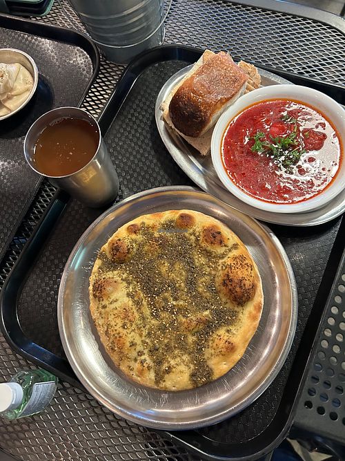 Zaatar bread, Borscht soup, kvass at Lamajoun in Richmond