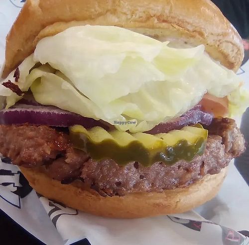 Beyond Burger, vegan sauce, vegan bun. at Betty Burgers  in Aptos