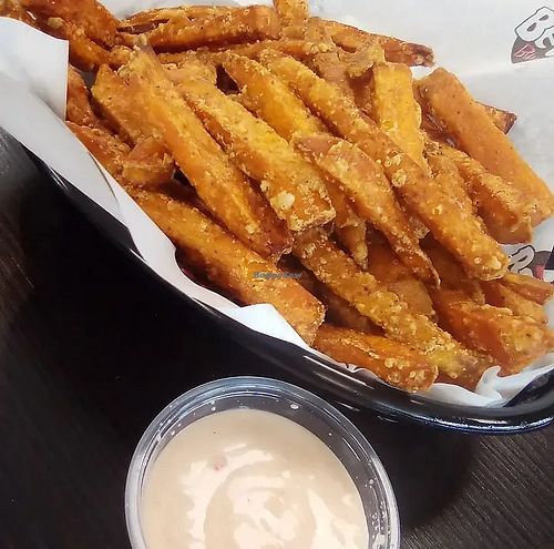 Sweet potato fries and vegan sauce at Betty Burgers  in Aptos