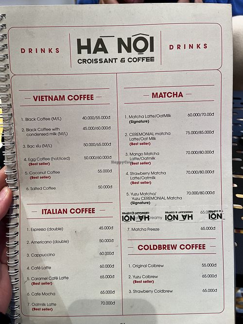 menu  at Hanoi Croissant & Coffee in Hanoi