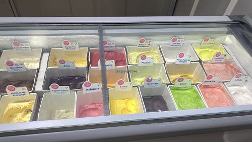 Todas as opções V são veganas na vitrine de massas. Há também picolés.  at Santa Rita Sorveteria  in Indaiatuba