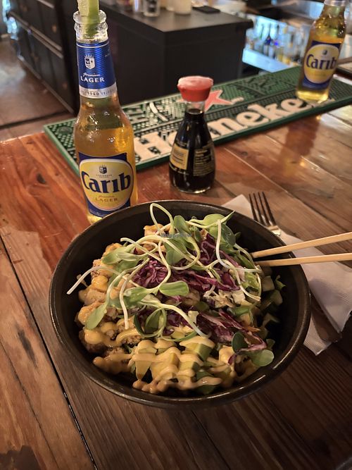 Tofu poke bowl with salad   at Aziana in Philipsburg