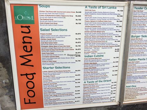 Menu at Lords Restaurant Complex in Negombo