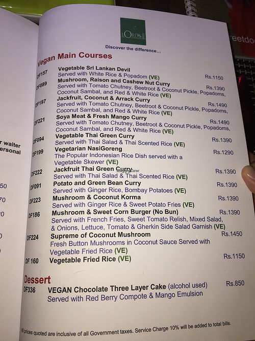 Mains at Lords Restaurant Complex in Negombo