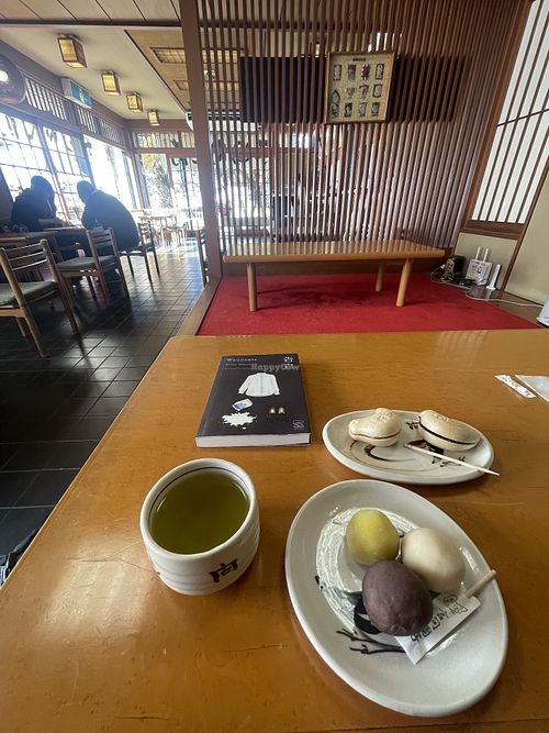 Three dango and two monaka   at Kototoi Dango - 向島 言問団子 in Tokyo