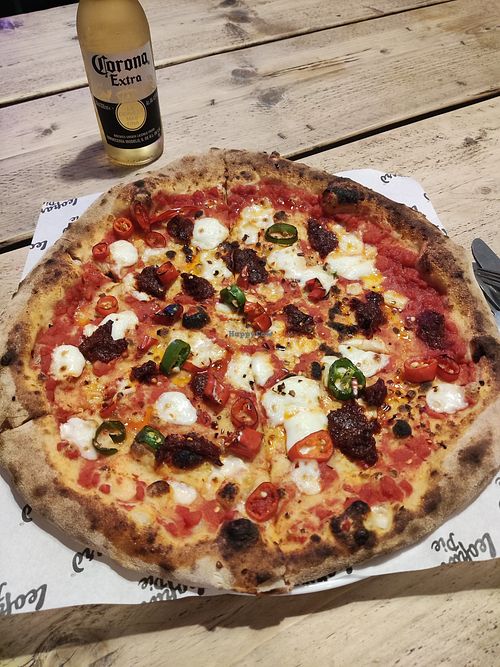 Nduja vegan pizza at Leopard Pie in Salford