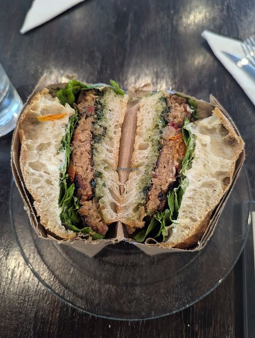 Soy burger sandwich on focaccia at Amalfi in Mar Del Plata