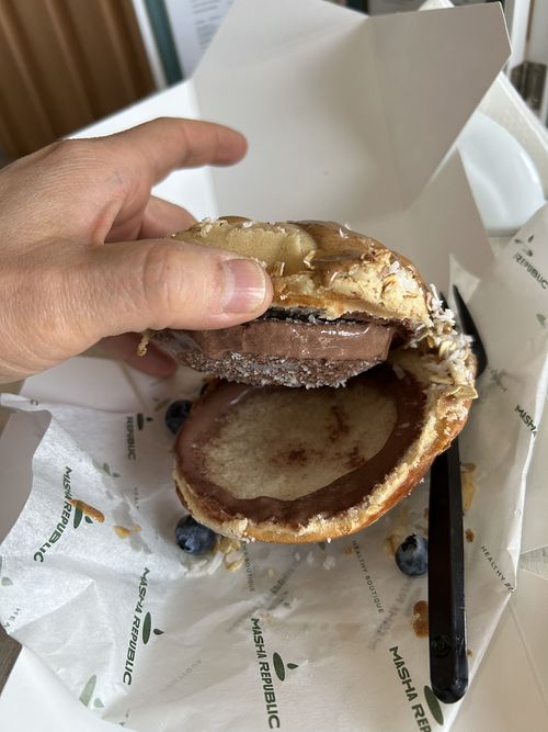 Concha stuffed with ice creamm  at Masha Republic in Chihuahua