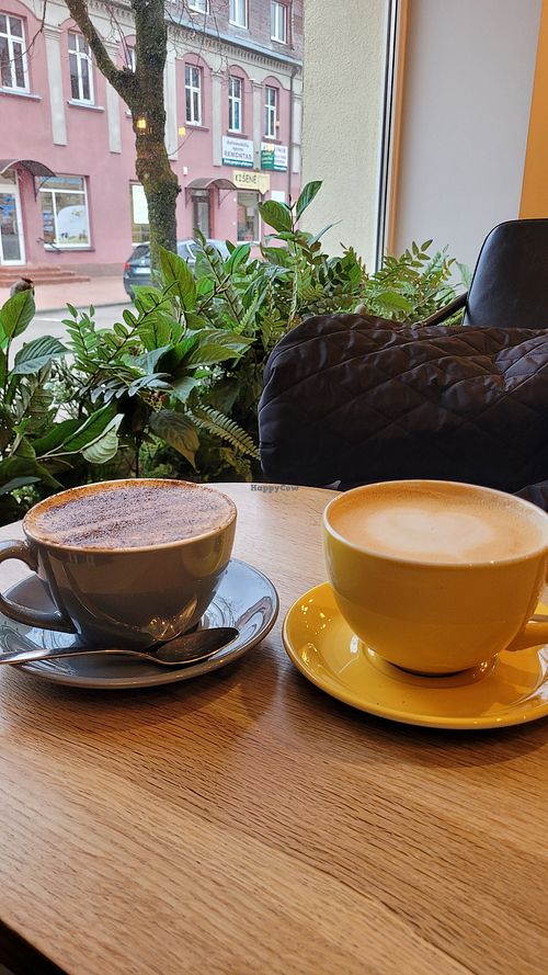 Pumpkin spice latte and oat milk latte at Caffeine in Taurage