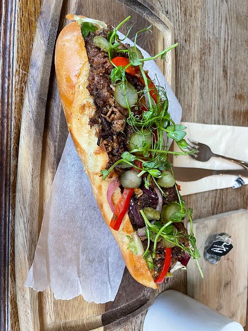Vegan burger baguette at The Fountain Pub Tuxford in Newark