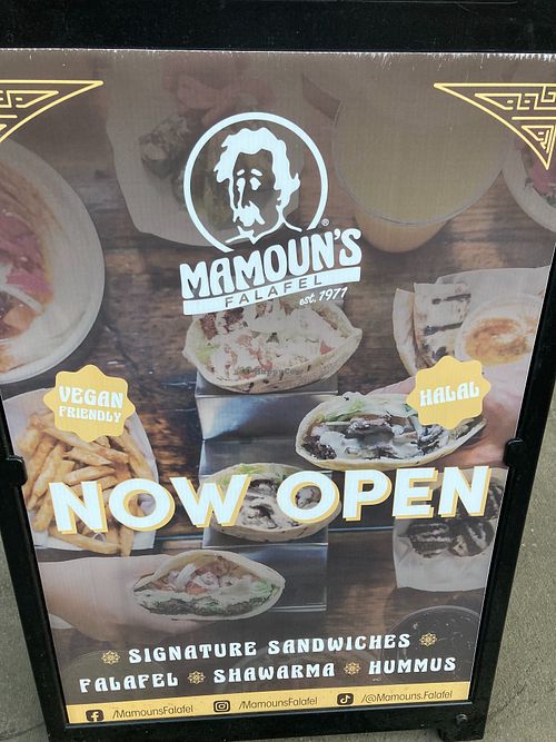 Placard at Mamoun's Falafel - Upper East Side in New York City