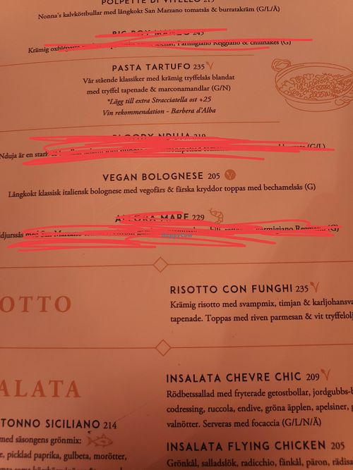 Part of menu at BASTA - Italiensk Restaurang Örebro in Oerebro