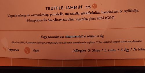 Part of menu, clearly marked at BASTA - Italiensk Restaurang Örebro in Oerebro