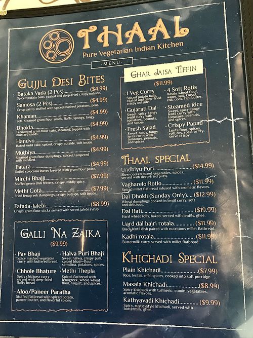 menu (as of June 2025)  at Thaal in Schererville