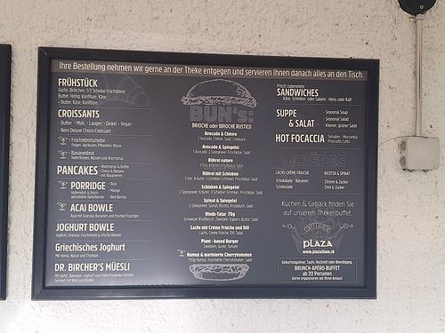 Food menu at Café Plaza in Cham