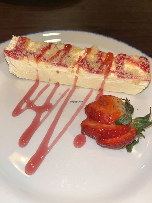 Lemon and raspberry mousse, with raspberry sauce and a strawberry.  at The Clay Pipe Inn  in Poole