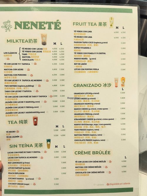 Tea menu / menú de tés at Neneté Bubble Tea in Sevilla