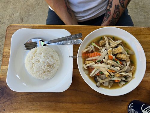 Mushroom tofu stirfry at Mini Local Restaurant in Nong Khiaw