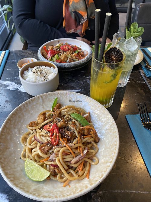 Vegan Udon in the front, Vegan Bulgogi in the back.   at Alleys in Aalborg