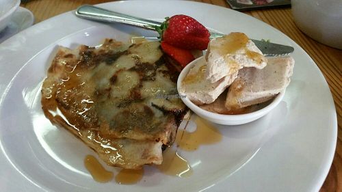 Delicious chocolate and strawberry pancake with salted caramel icecream at Plant in Cape Town