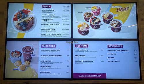 menu at SNA - Sambazon Açaí Bowls - Thomas F. Riley Terminal in Santa Ana