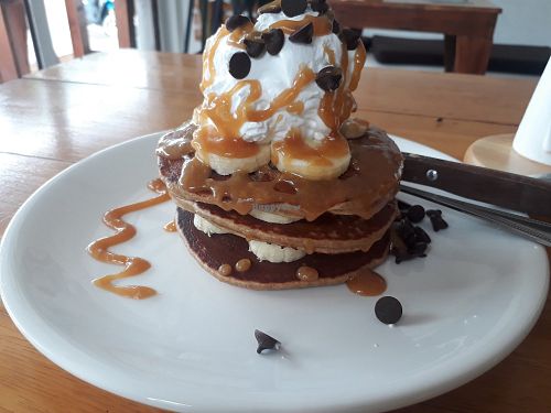 Chic chip pancake stack at Eat.Co Brunchrie in Koh Phangan