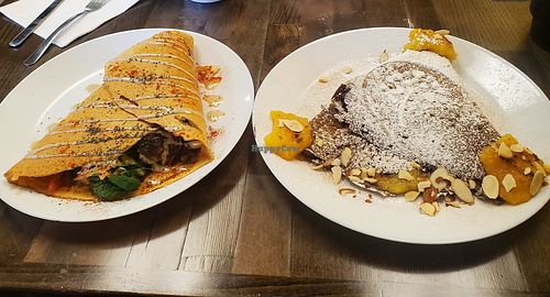 vegan delight crepe and cinnamon peach crepe at Crepe Amour CO  in Colorado Springs