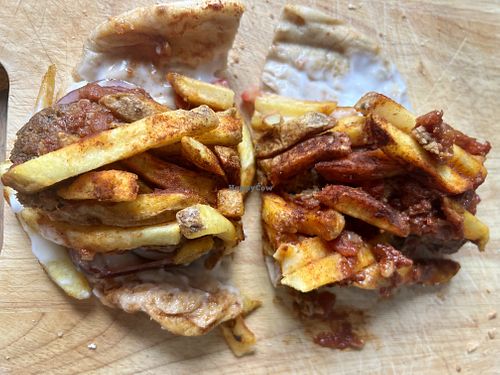 Special- vegan meatballs in pitta with fries   at Yiayias Little Kitchen @ Raigmore Motel in Inverness