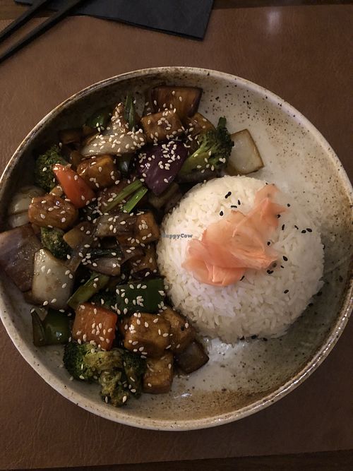 The tofu and veg wok dish with rice which was nice   at Kintsugi in Karlovac