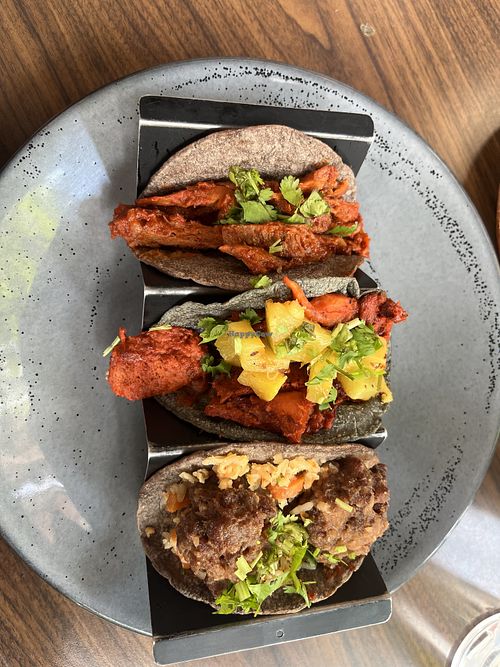 Selection of vegan tacos   at Taquería Sin Nombre in Mexico City
