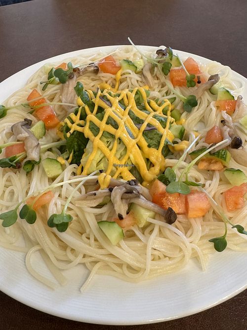 Vegan raw somen with olive oil. at Umagenamon in Shodo Island