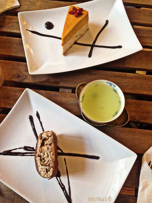 Raw desserts: Goji-Lime pie and Apple Strudel. Both amazing at Rawcha in Prague