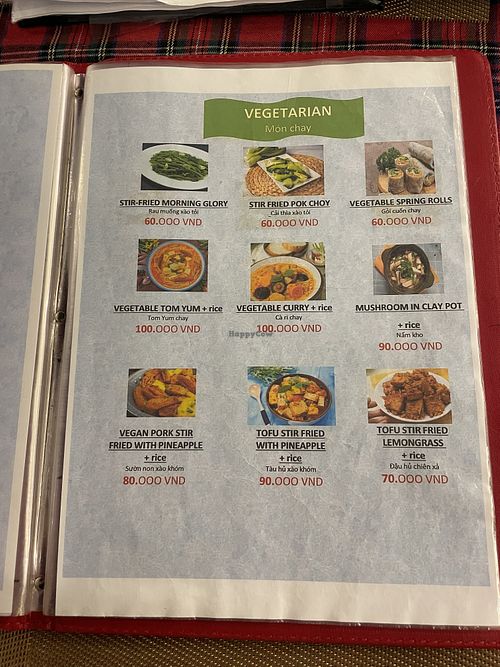 Vegetarian/vegan menu   at Streamside Restaurant in Phu Quoc