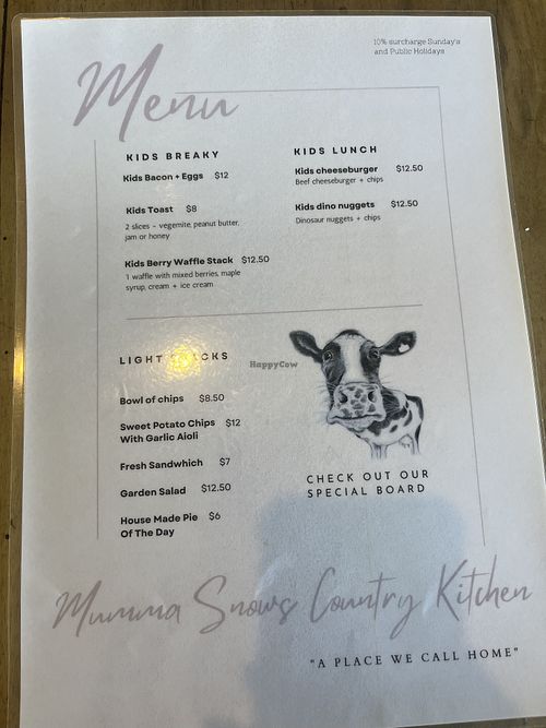 Menu  at Mumma Snow's Country Kitchen  in Tarana