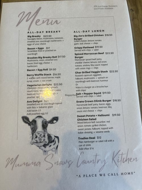 Menu  at Mumma Snow's Country Kitchen  in Tarana