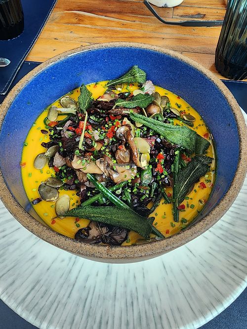 Arroz negro com champignon, abóbora e coco. at D'Heaven in Rio De Janeiro