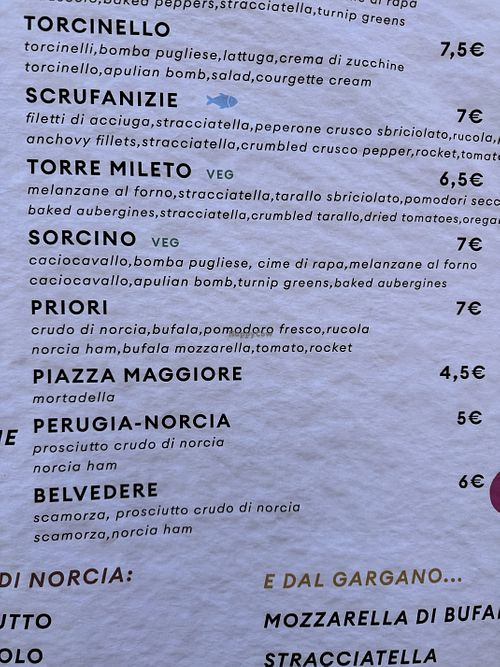 2 veg sandwiches on menu but he will make many other combos with ingredients of your choosing! (order these w/o cheese!)  at Scrufanizie in Perugia
