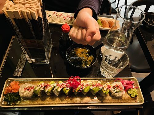 Maki rolls (front) and an assortment of sushi and nigiri rolls. And of course the fist of destiny. 😎😆  at Dragon Sushi in Gothenburg