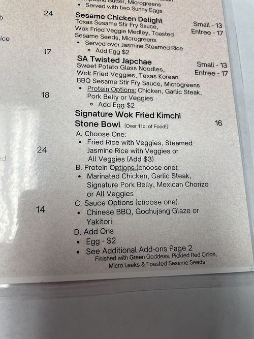 These are the ones that can be adjusted to be vegan or vegetarian    at Stixs & Stone in San Antonio