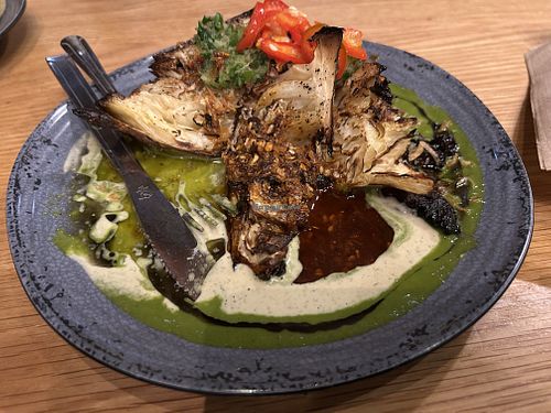 Cabbage under fire - so good!   at Seven Tents - Curry Village Pavillion in Yosemite Valley