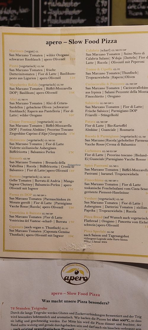 Pizzamenu at Apero in Saarbrucken