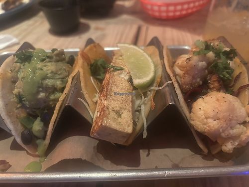 Vegan tacos: cauliflower, tofu, and veg  at Más Mexicali Cantina in West Chester
