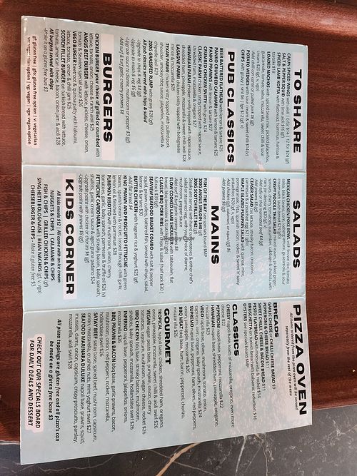 Menu at Seaview Tavern in Woolgoolga