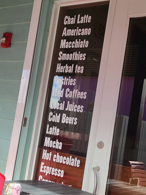 Outside of cafe at Beans Coffee in Tortola