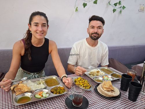 Customers having vegan food at Rama Cafe in Rishikesh